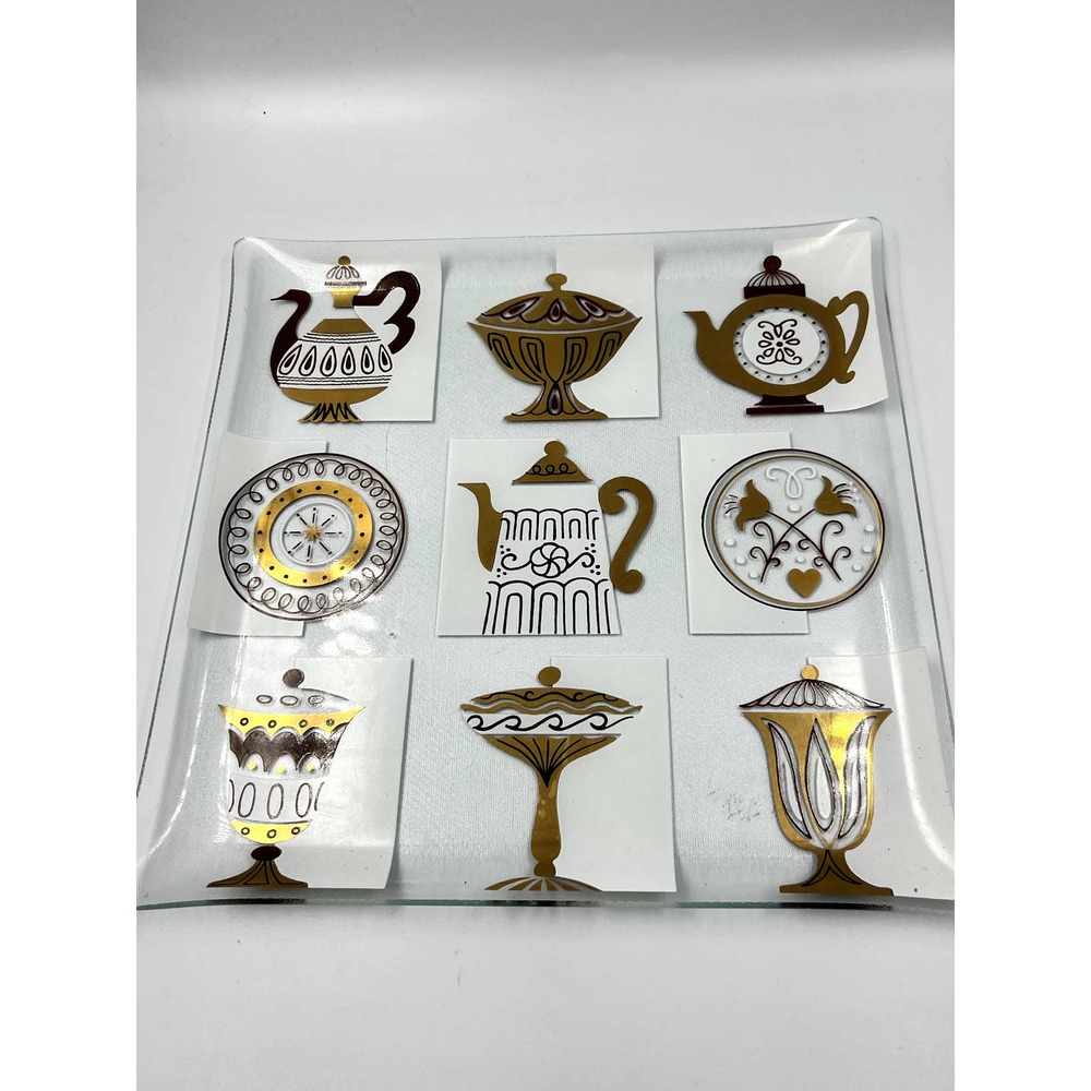 Mid Century Modern Briard Gold Glass Tray Serving Dish vintage